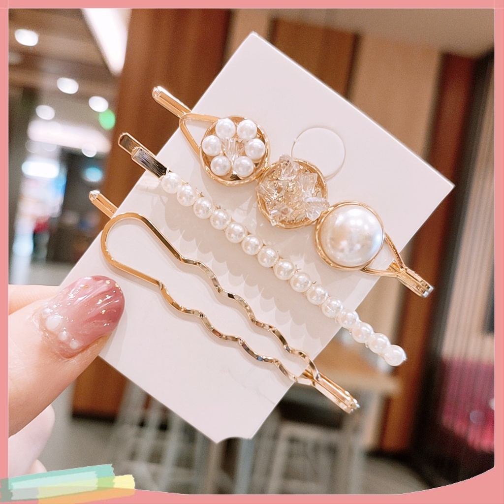 Set 3 KẹP TóC PhốI HạT NgọC Trai Kim Cương Giả ThờI Trang Cho Nữ