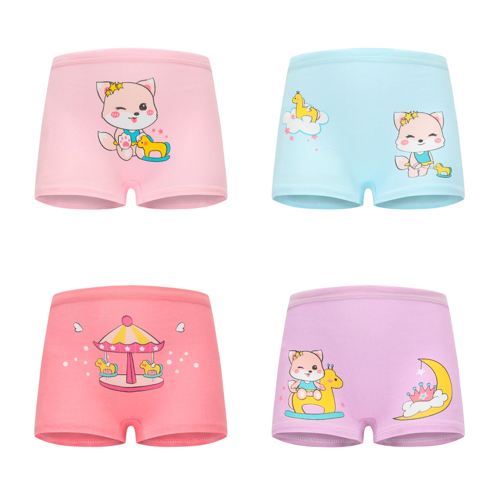 SMY Bộ 4 Quần Lót Cotton Mềm Mại Thoáng Khí In Họa Tiết Hoạt Hình Dễ Thương Cho Bé Gái