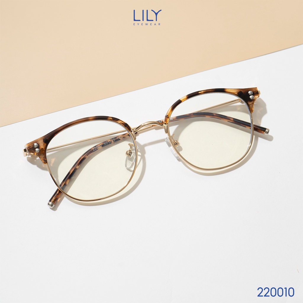 Gọng kính mắt tròn nam nữ LILYEYEWEAR kính nửa viền nhựa pha kim loại chắc chắn dễ đeo phong cách Hàn Quốc 220010