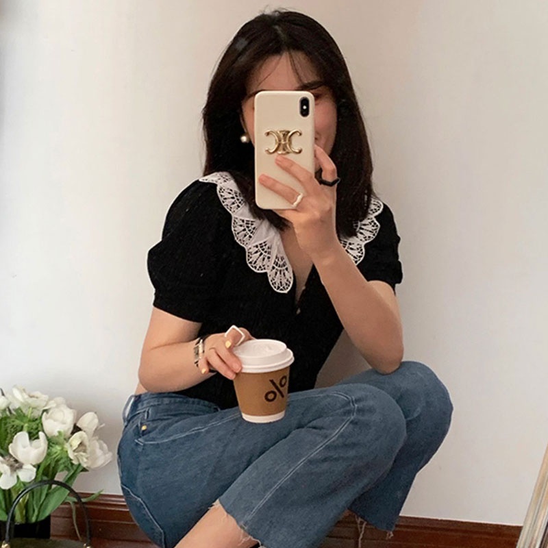 Áo Thun Dệt Kim Tay Ngắn Cổ Chữ V Thời Trang Hàn Quốc Dành Cho Nữ