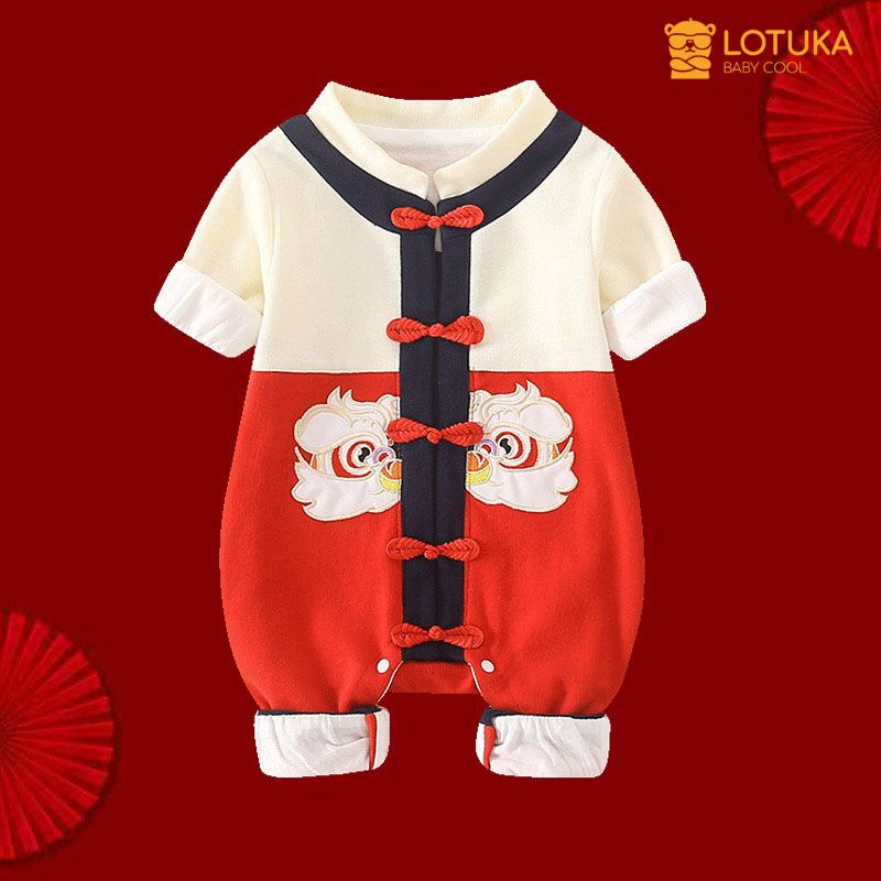 Body Tết Tài Lộc LOTUKA Kèm Mũ Chất Cotton Mềm Mịn, Bộ Liền Thân Dài Tay Cho bé 0-12m