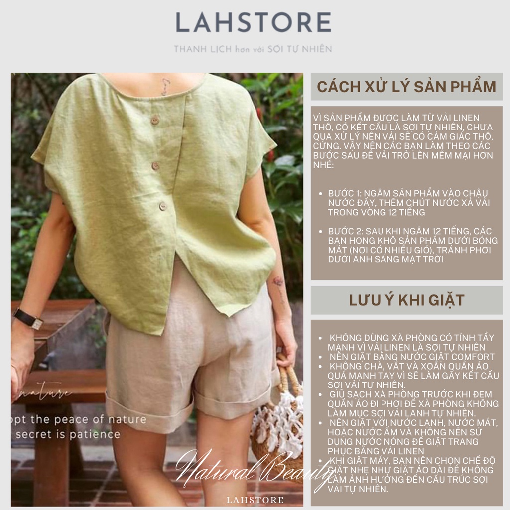 Quần đùi nữ ống rộng LAHSTORE vải linen xắn gấu lưng thun (Hồng)