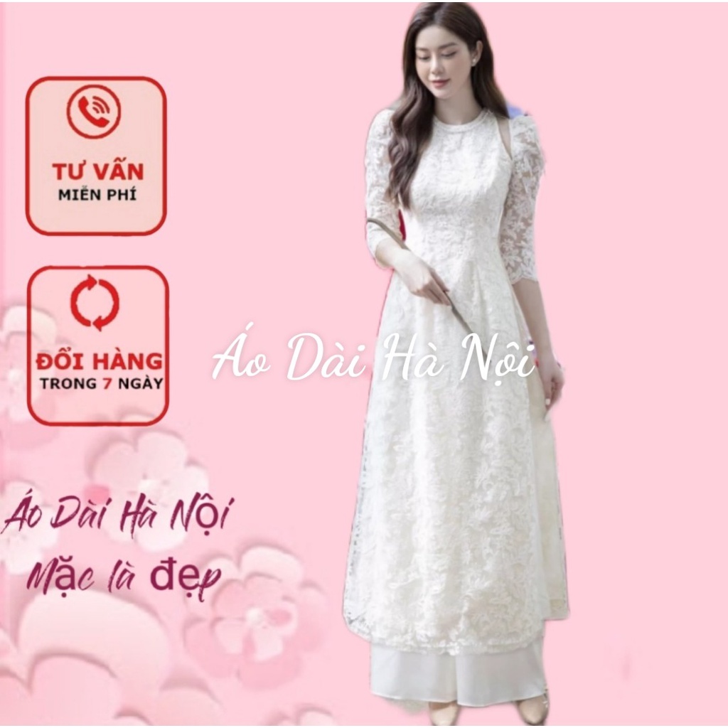 Áo dài ren trắng tay phồng may cách điệu - Áo Dài Hà Nội