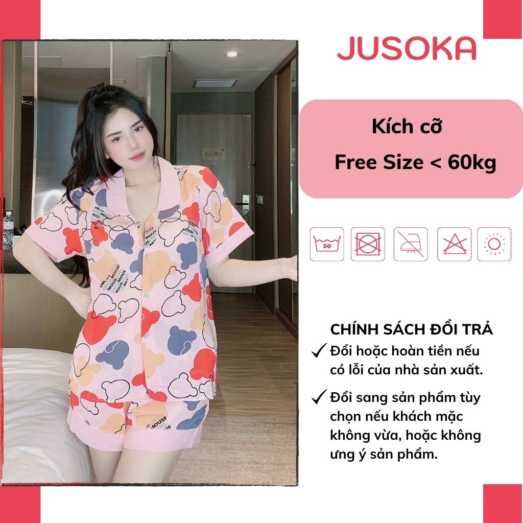 Đồ bộ pijama lụa đùi nữ mặc nhà bigsize họa tiết cổ sen dễ thương chất liệu mango cao cấp JUSOKA
