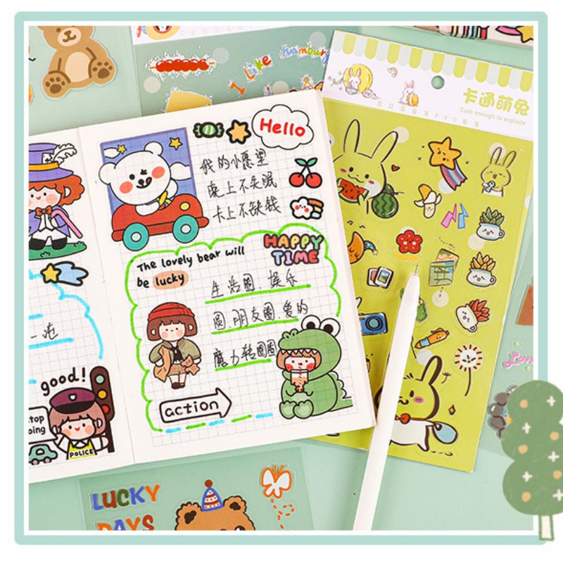 Sticker Dán Trang Trí Sổ Tay DIY Hình Cô Gái Động Vật Hoạt Hình Dễ Thương