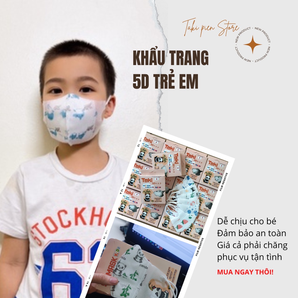 Khẩu trang 5d mask trẻ em (từ 1-10 tuổi) kids Taki và Nhật Minh chính hãng, khẩu trang cho bé, vải không dệt, quai thun