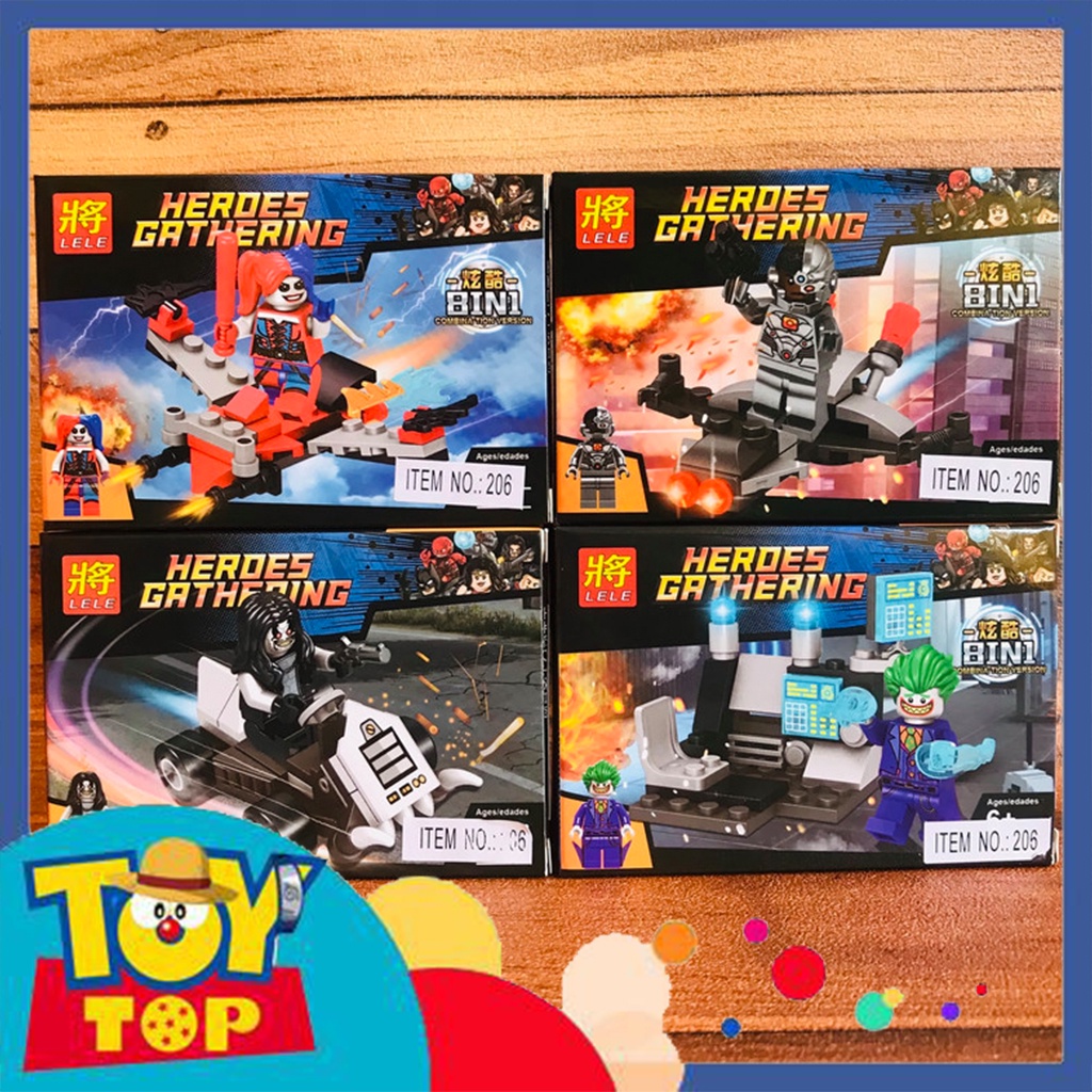 Đồ chơi ghép xếp hình các siêu anh hùng và phản diện DC Wonder Woman Cyborg Harley Quinn lắp ráp Lele 34063