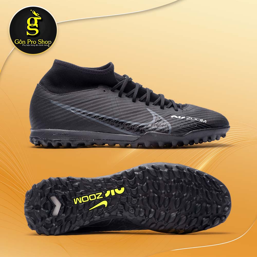 GIÀY BÓNG ĐÁ CHÍNH HÃNG - ZOOM SUPERFLY 9 ACADEMY TF ĐEN - GIÀY BÓNG ĐÁ SÂN CỎ NHÂN TẠO