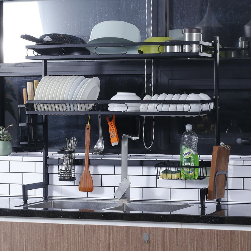 Kệ Bát Đĩa Đa Năng Thông Minh - Giá Để Chén Đĩa Trên Bồn Rửa Bát Thép Carbon Sơn Đen Cao Cấp 2023