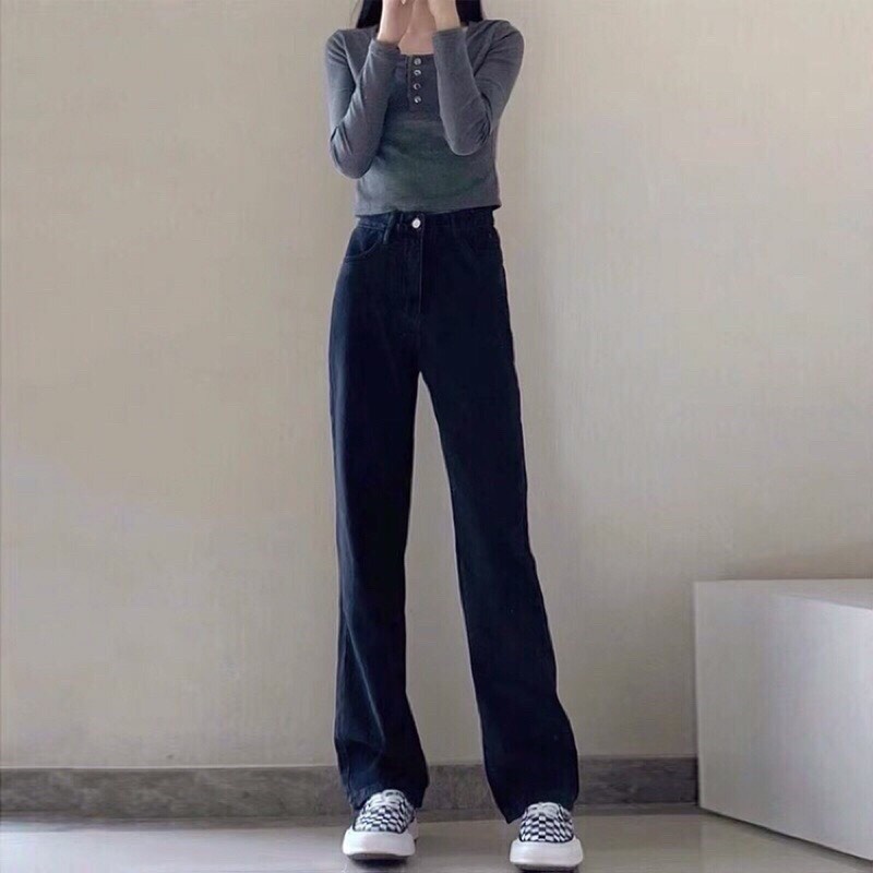 Quần bò jean kaki nữ ống rộng xuông jeans cạp cao phong cách Hàn Quốc style | BigBuy360 - bigbuy360.vn