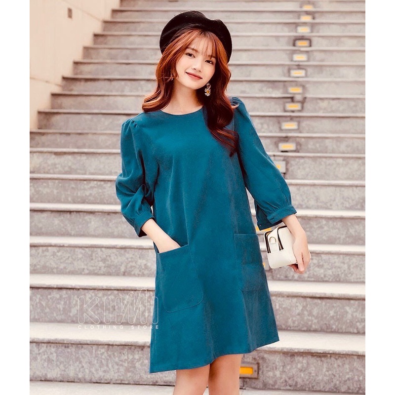 Đầm Nhung Gân Dáng Suông Tay Lỡ Đầm Suông Có Túi Hàng Thiết Kế - BLA22111