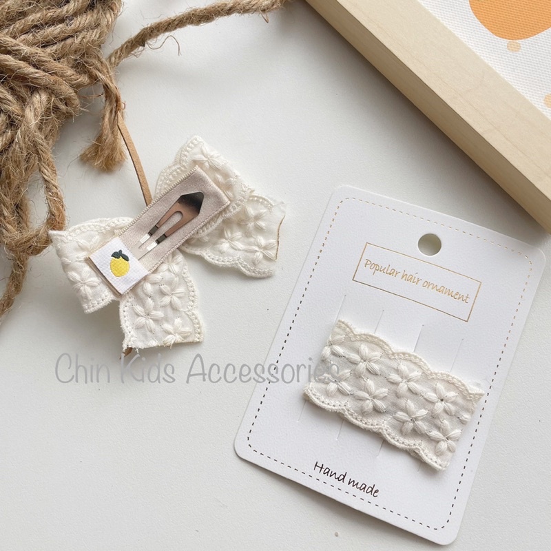 Kẹp tách, kẹp tóc hoa thêu nổi cho bé