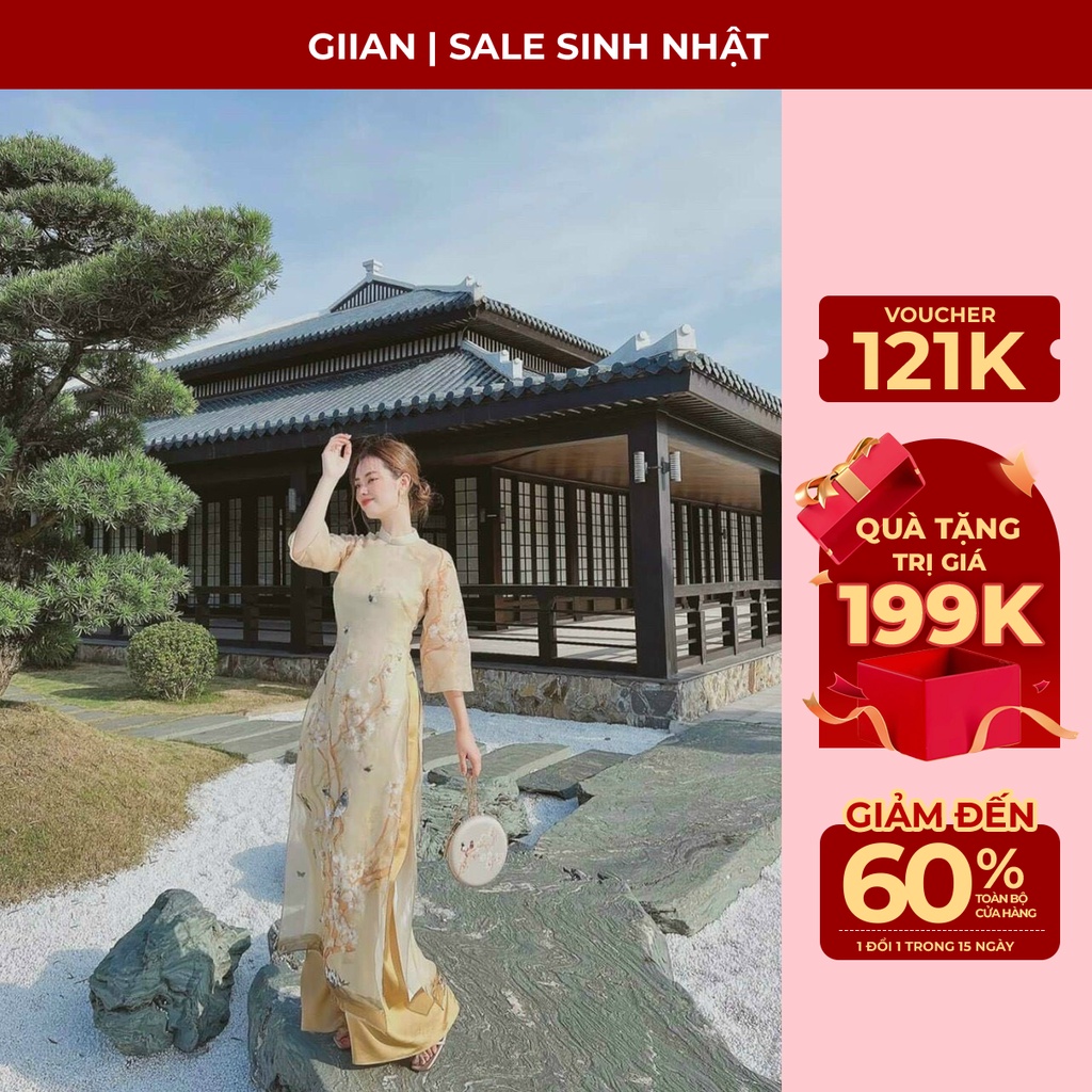 Áo dài cách tân thiết kế đính kết họa tiết chính hãng Giian - HNAD02