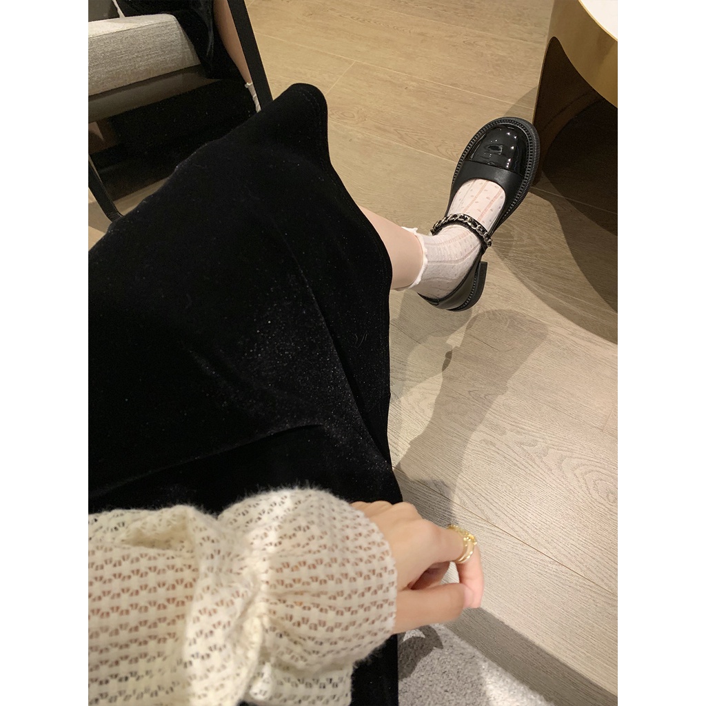 Giày Búp Bê Một Dây Đính Ngọc Trai Màu Sắc Retro Dành Cho Nữ