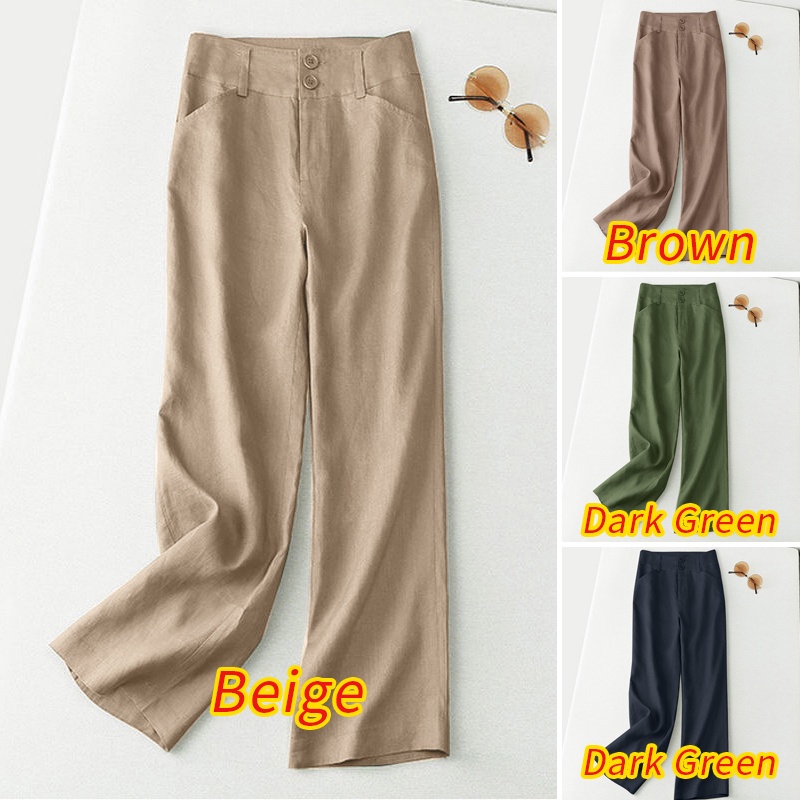 ZANZEA Quần Dài Eo Cao Ống Suông Phối Túi Phong Cách Hàn Quốc Giản Dị Thời Trang Dành Cho Nữ