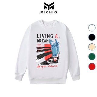 Áo sweater nam dream áo thun unisex dài tay nam nữ basic form rộng cổ tròn chất nỉ hàn - michio store