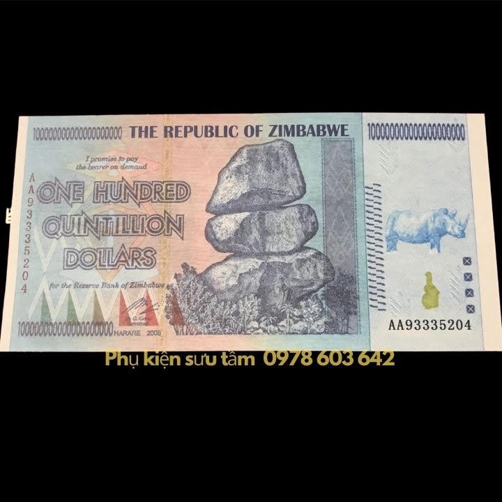 Tờ Lưu Niệm 100 Tỷ Tỷ Zimbabwe Hình Tê Giác, kích thước: 16.5cmx7.5cm, màu trắng - SP005991