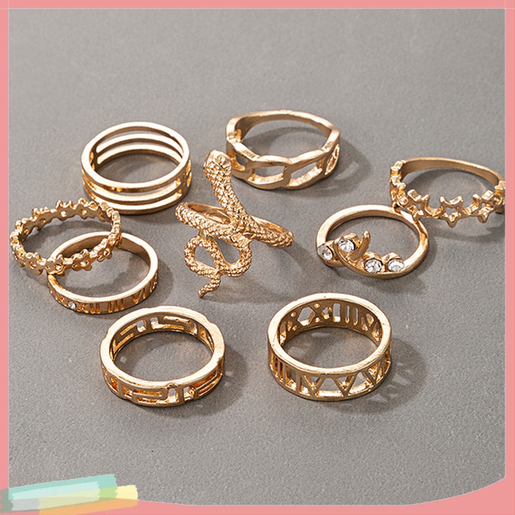 Set 9 nhẫn đeo tay kim loại tạo hình rắn cá tính cho nữ