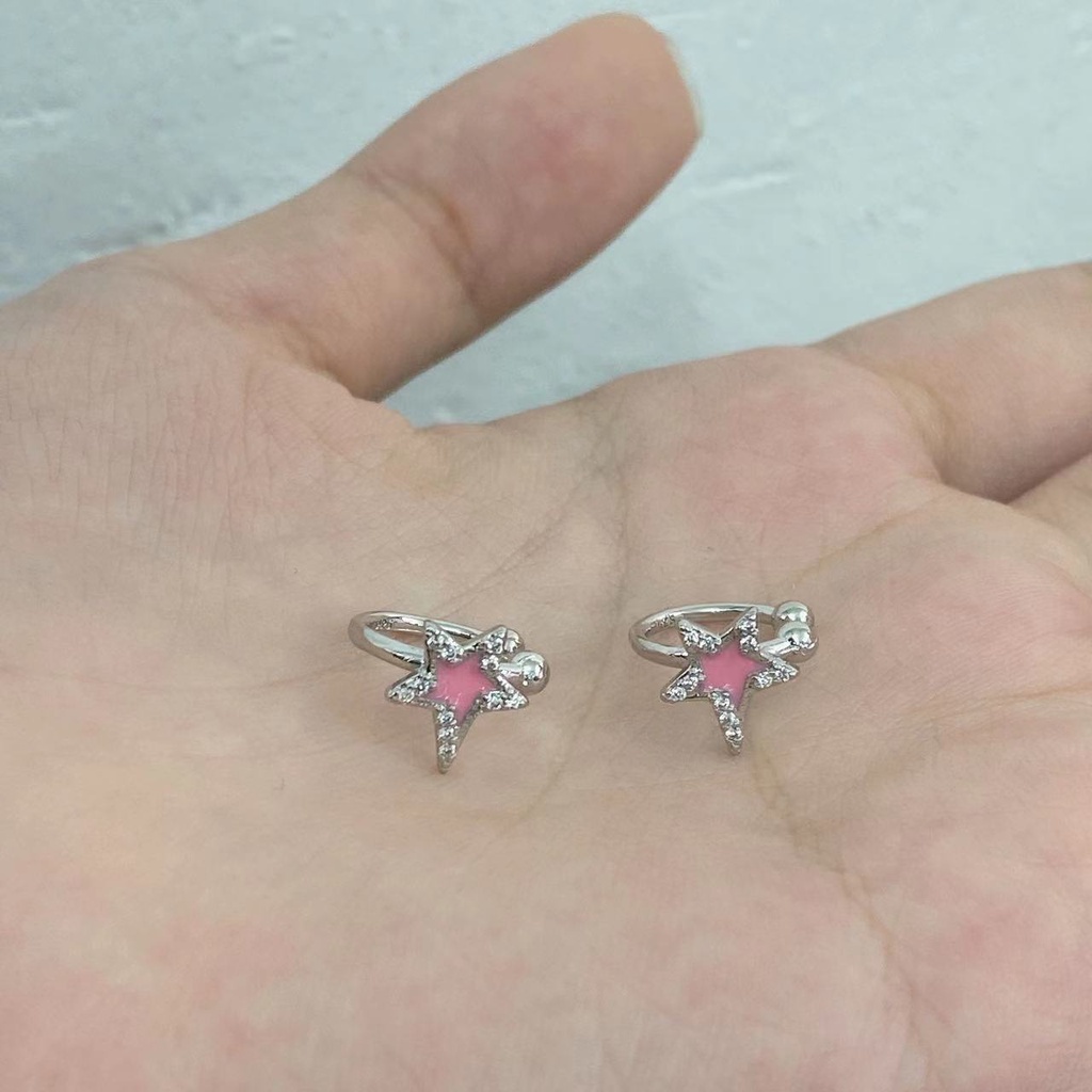 Bông Tai Ngôi Sao Năm Cánh Đính Đá Zircon Trắng Đen Đơn Giản Sang Trọng