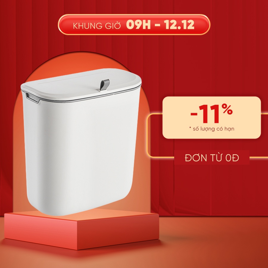 Thùng rác treo tủ bếp SUPO Mart 9L nắp trượt thông minh, thùng rác treo nhà vệ sinh có nắp đậy