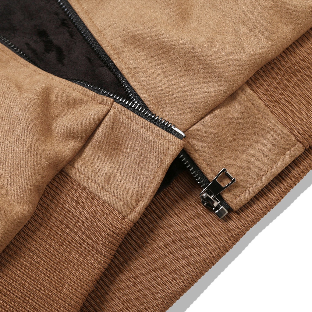 Áo Khoác Bomber Da Lộn Lót Lông Màu Nâu CF , Chất Liệu Da Lôn Lót Lông , Mềm Mịn , Ấm Áp – CEFFYLO