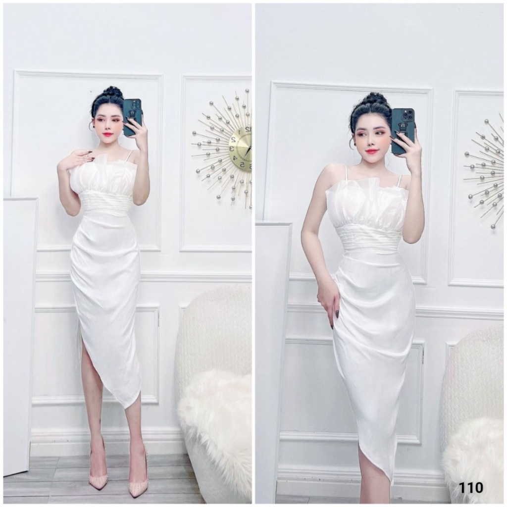 SIÊU SALE ĐÀM PHI THUN PHỐI TƠ THIẾT KẾ ĐẦM HAI DÂY , ÔM BODY SANG CHẢNH KHI ĐI CHƠI , DỰ TIỆC UP SHOP HHP