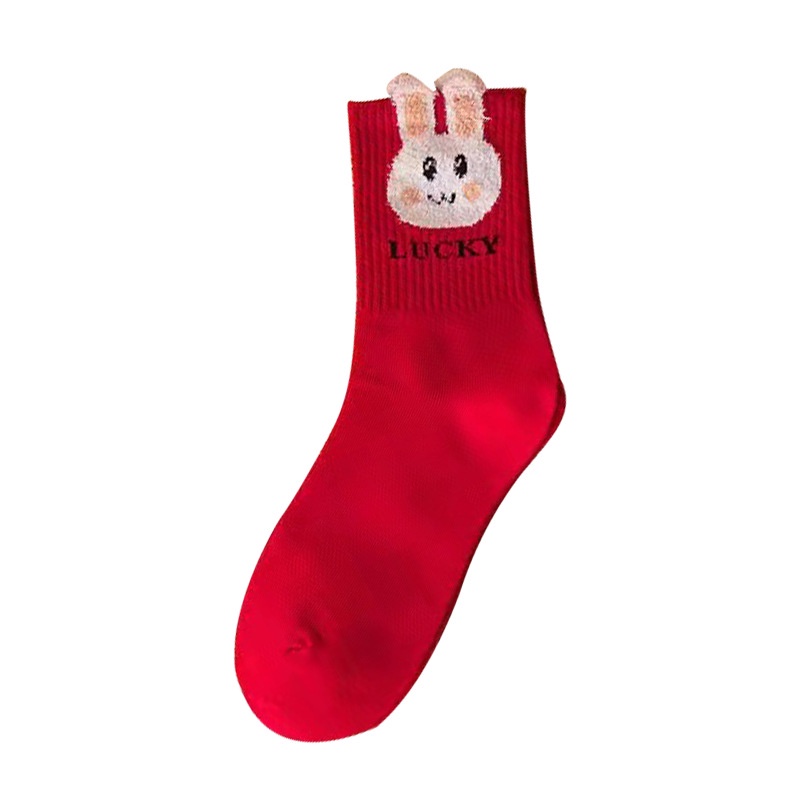 Vớ Bông Màu Đỏ Năm Mới Họa Tiết Thỏ Thời Trang Thu Đông Cho Cặp Đôi