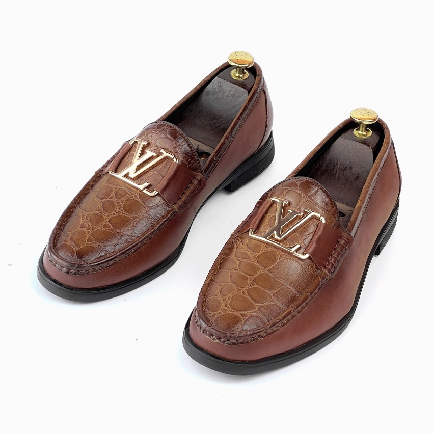 Giày lười da nam cao cấp da bò thật bảo họa tiết dập vân hành 1 năm - Mã T334