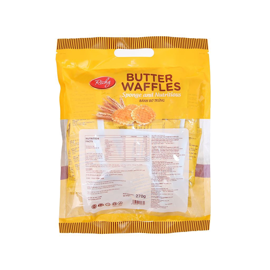 Bánh Bơ Trứng Nướng Richy Túi 270G, Butter Waffles Richy