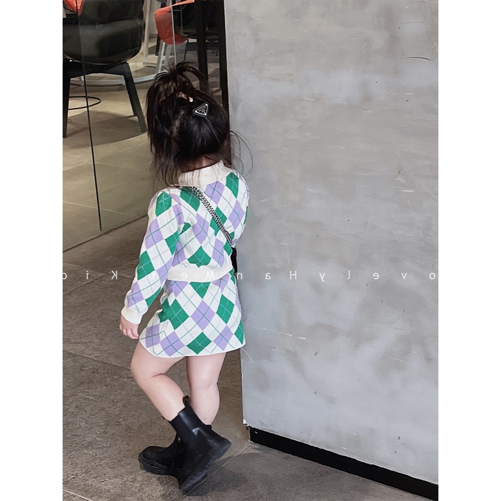 Bộ Áo Khoác Cardigan / Váy Sọc Caro Phong Cách Mới 2022 Cho Bé Gái