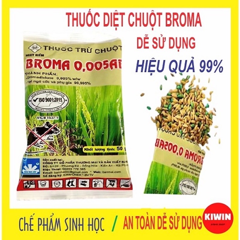 10 Gói BẢ DIỆT CHUỘT TRỘN THÓC BROMA GÓI 50gr