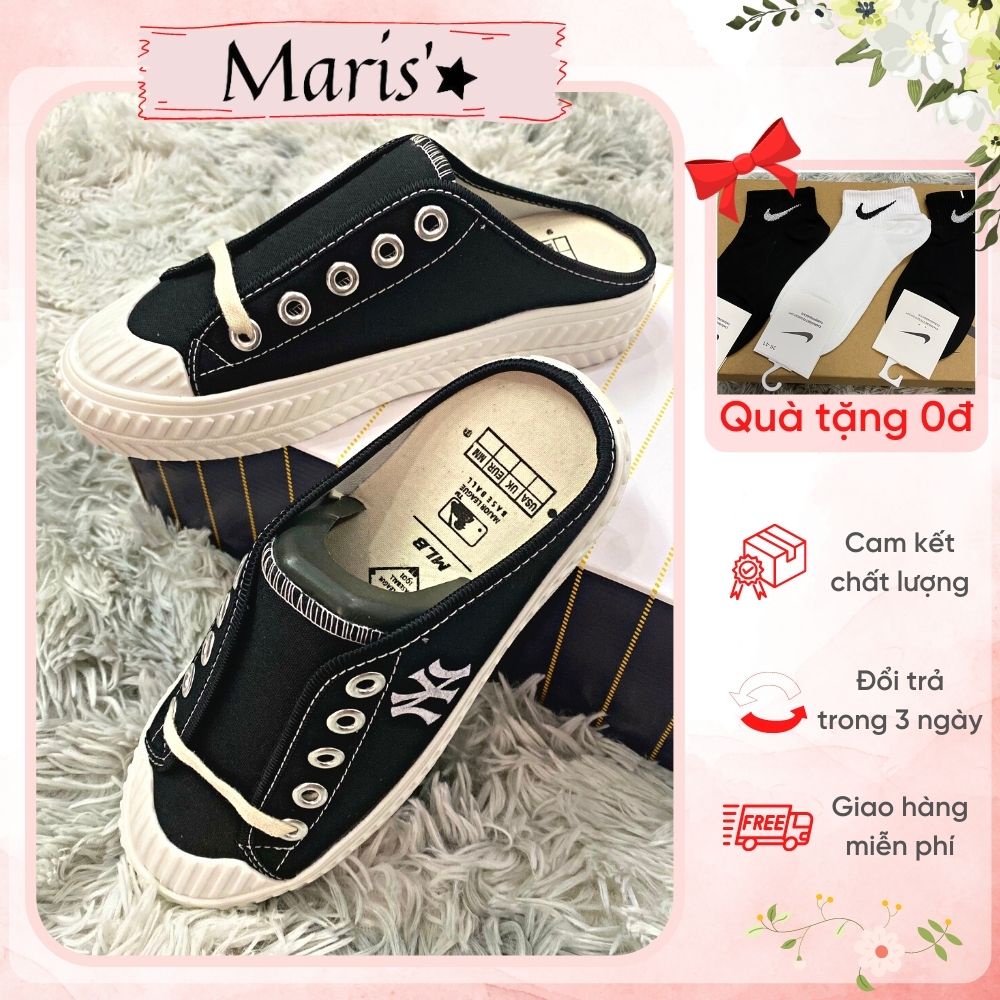 Giày sục nữ M.L.B Ny ⚡ SALE SỐC ⚡ Giày đạp gót vải canvas thêu màu đen classic Ulzzang mẫu hotrend Hàn Quốc - Full box