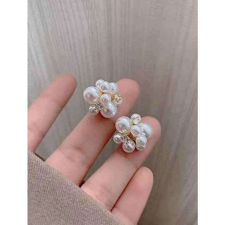 Bông tai nữ khuyên tai mẫu chùm ngọc phối đá hàng aut sang trọng