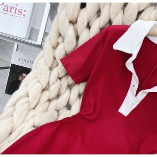 [HÀNG ĐẸP] Đầm Polo Đỏ Viền Trắng Basic