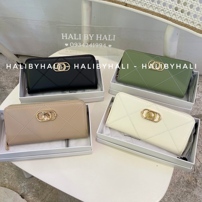 Ví LYN dáng dài có khoá kéo hoạ tiết sọc chéo