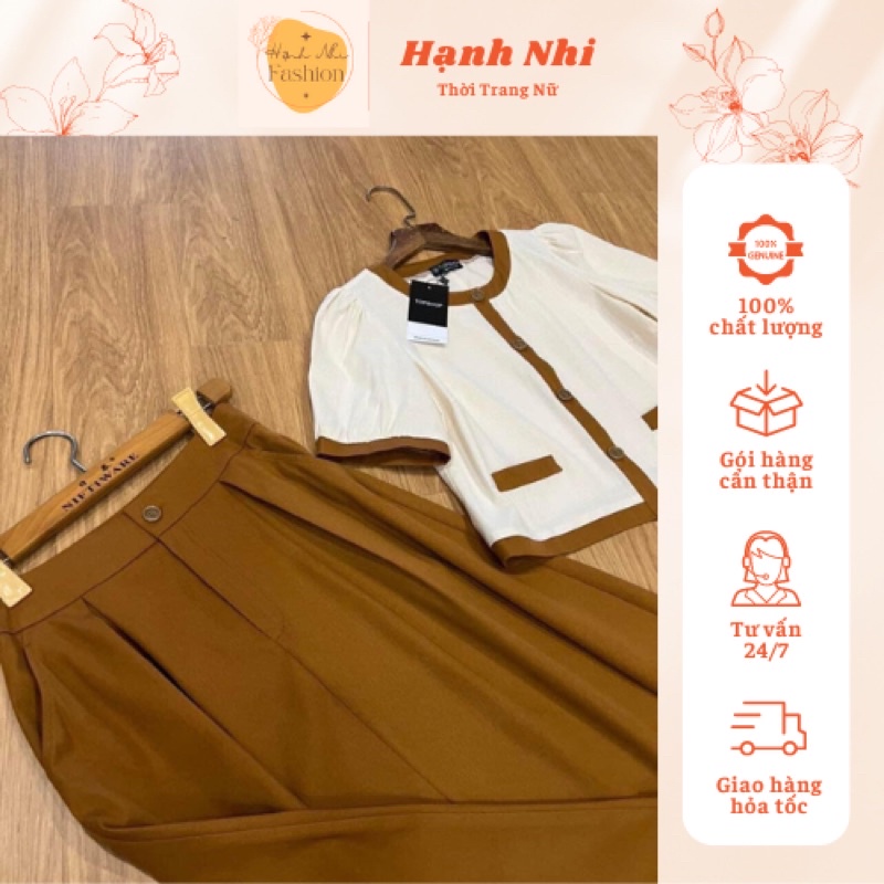 Bộ váy áo phong cách châu âu, bộ váy áo màu nâu tây đẹp, bộ váy áo vintage, váy áo thời trang, áo viền nâu chân váy xòe