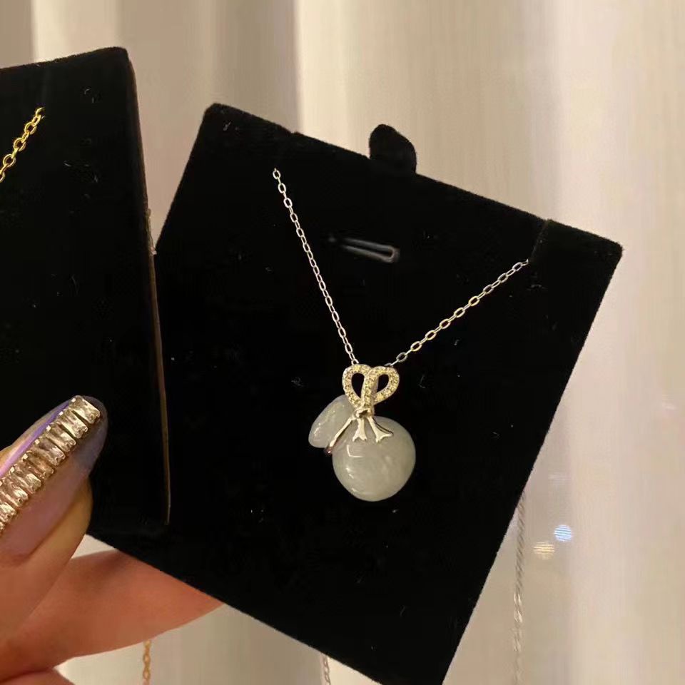 Vòng cổ Mặt Túi Xách May Mắn Đính Đá Ngọc Bích Nhân Tạo Thời Trang