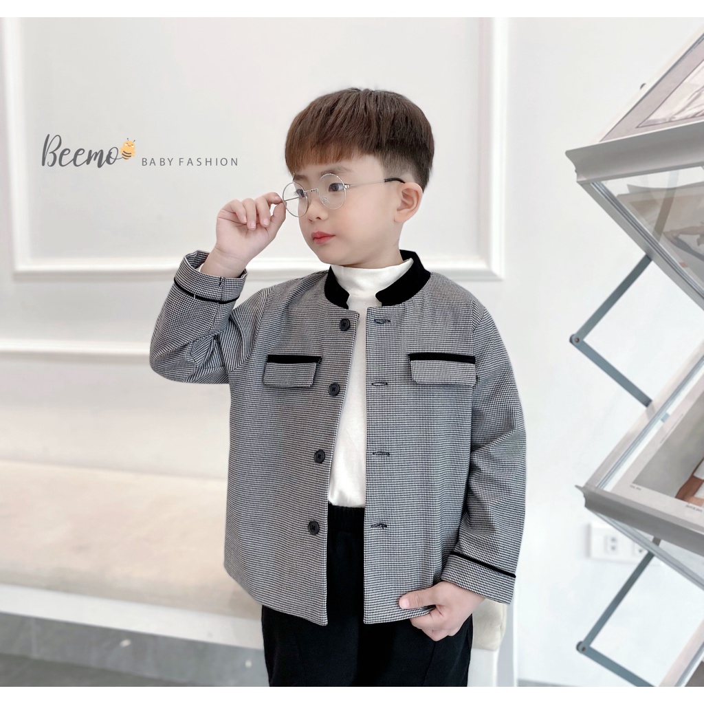 Áo khoác vest Beemo cổ tàu chất liệu dạ Hàn dày dặn cổ nhung sang chảnh mặc đi sự kiện, cho bé từ 1 đến 7 tuổi - 22350A