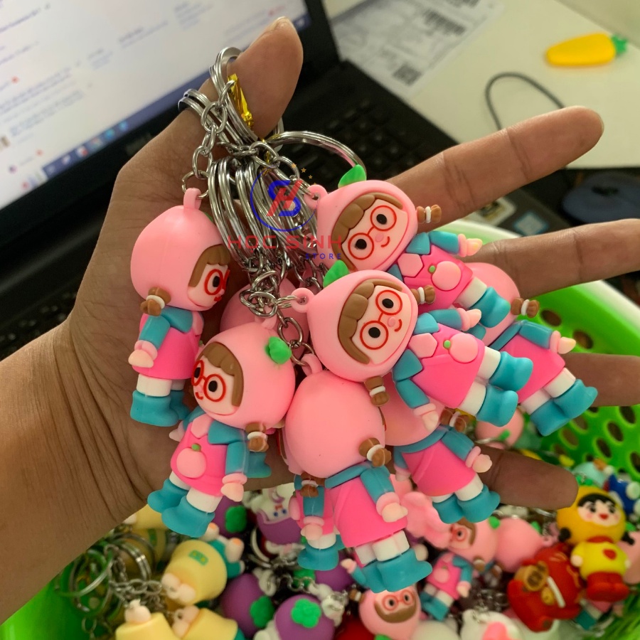 Móc khóa hoạt hình 3D dễ thương, nhiều mẫu, nhựa dẻo có quai kim loại