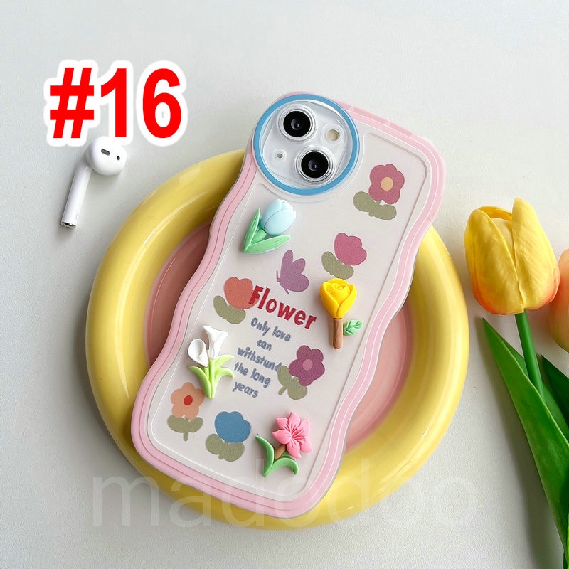 OPPO A17 A77S A76 A96 A54 4G 5G A16 A16S A74 A95 A94 A93 A55 A53 A33 2020 A52 A72 A92 A15S A15S A31 A1K A12E A3S A9 A5 A7 A5S A12 A11K A57 2022 A83 A71 2018 A59 F11 Pro F9 F7 F1S F5 Youth Cute Cartoon Bear Rabbit Flowers Tulip Waves Edge Phone Case BW 15