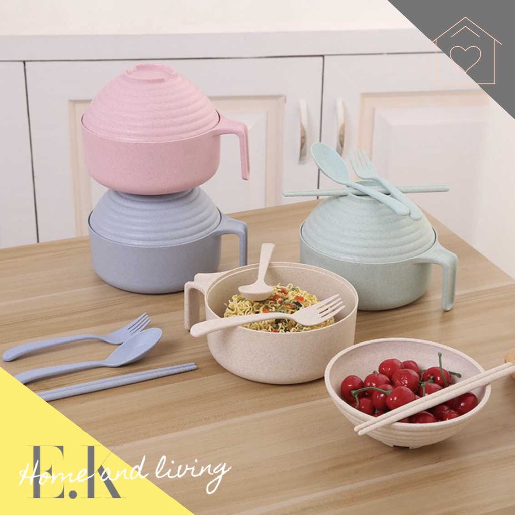 Set 5 món nhựa lúa mạch ECO (Tô, Muỗng, Đũa, Thìa) - 4 màu pastel xinh xắn [E.K HOME AND LIVING]