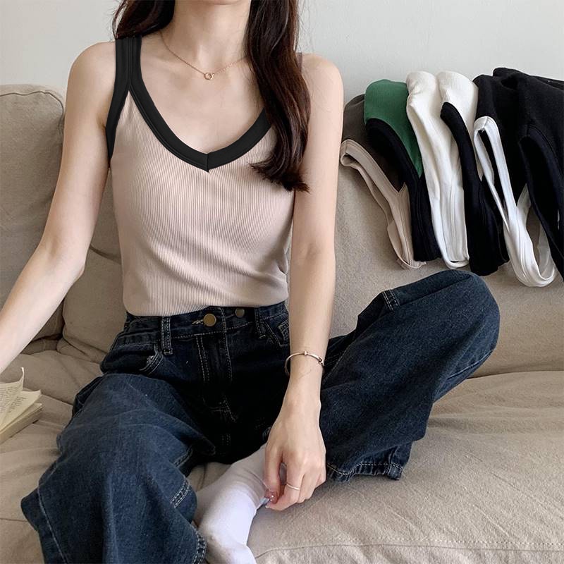 NRVP Áo Tank Top Đơn Co Giãn Phong Cách Hàn Quốc Với Đệm Lót