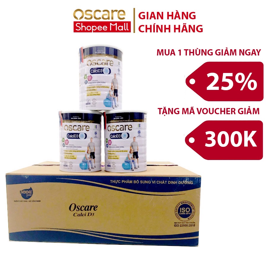 Thùng 12 Hộp Sữa Bột Bổ Sung Canxi Phòng Ngừa Loãng Xương Dành Cho Người Từ 45 Tuổi OSCARE Canxi D3 Hộp 900g