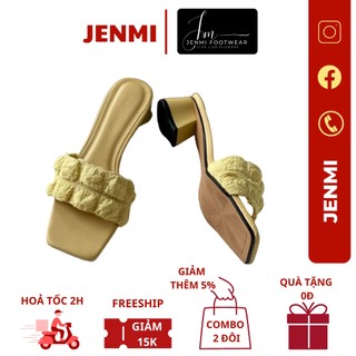 Dép bèo nhún quai ngang kẻ ô cao gót nữ 5p dịu dàng - dép guốc cao gót thời trang nữ tính, êm chân