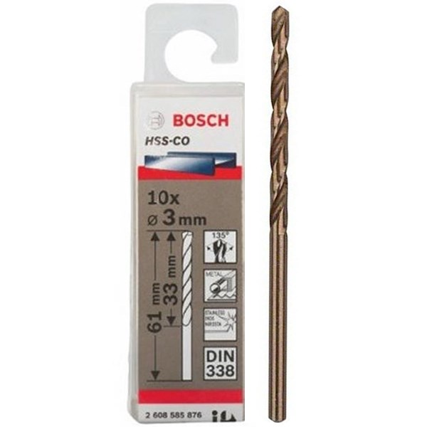 Hộp 10 mũi khoan sắt và inox HSS-Co Bosch 3mm 2608585876