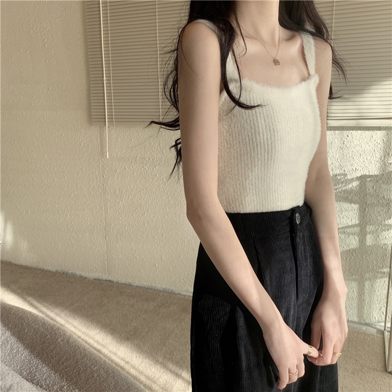 ZHELIHANGFEI Áo Croptop Dệt Kim Hai Dây Không Tay Lưng Cao Gợi Cảm Cho Nữ