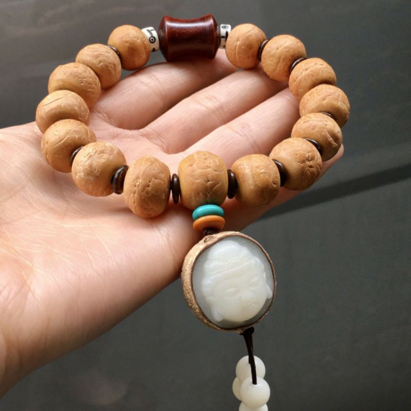 VÒNG TAY CHUỖI HẠT BỒ ĐỀ PHẬT NHÃN ( MẮT PHẬT ) VÀ BỒ ĐỀ BẠCH NGỌC TỰ NHIÊN NEPAL 12-13mm