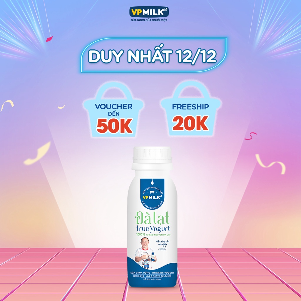 Sữa chua uống VPMilk Đà Lạt True Yogurt dinh dưỡng cao 200ml