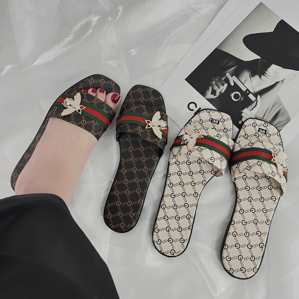 Dép lê Nữ quai Ngang Guci Ong Hàng đẹp, đủ size Ảnh thật Y hình Shop miqu.buotique