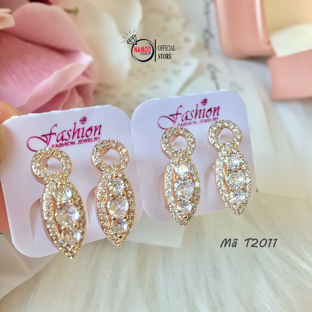 Bông Tai Đính Đá Nữ T2011 Khóa Ý Bền màu Bảo Hành 6 tháng, dùng hàng ngày ko đen gỉ